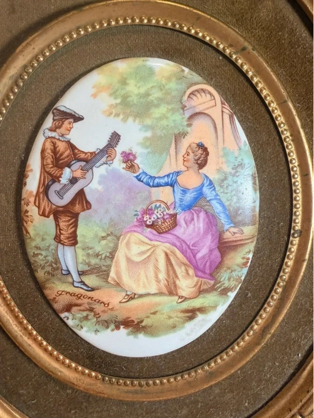 Vintage B&S Creations Fragonard Gold Ornate Convex Wall Plaque